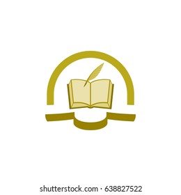 3D Golden Book with quill pen logo