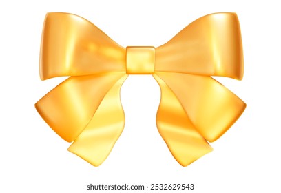 3d golden bow for decoration gifts, greetings, holidays. Cartoon style. Stock vector illustration isolated on white background.