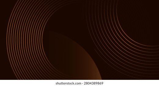 3D golden brown transition circle lines on dark background. Geometric line design	
