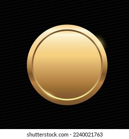 3d golden button for empty emblem, medal or badge on black background