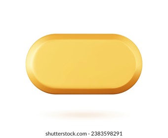 3D golden button. Vector illustration of a gold object on a white isolated background. Yellow medal or coin. 3D render Interface icon.