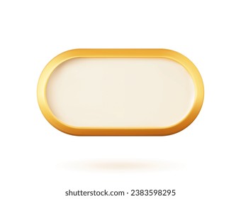 3D golden button. Vector illustration of a gold object on a white isolated background. Yellow medal or coin. 3D render Interface icon.