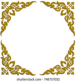 3D golden carve of Thai pattern frame on white background