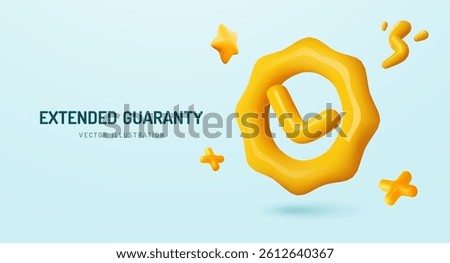 3D Golden Check Mark Badge With Yellow Glossy Cartoon Style On Light Background. Quality Approval Symbol For Guarantee, Verified, or Certified Concept. Vector Illustration.