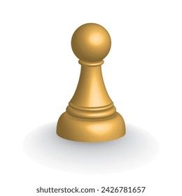 3d golden chess pawn isolated on white background. Isometric chess piece icon vector illustration.