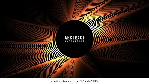 3D goldene Kreislinien abstrakten Hintergrund Überlappungsschicht auf dunklem Raum mit Wellen Effekt Dekoration. Modernes Design Element Streifen Stil Konzept für Web, Poster, Flyer, Karte oder Broschüre Abdeckung