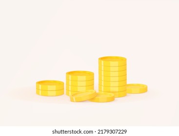 3d golden coin stacks isolated. Money concept. Financial success and growth icon. Cartoon vector illustration for realistic design