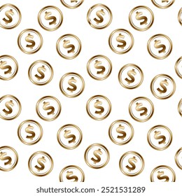 Monedas de oro 3D de fondo sin fisuras o patrón de diseño Moneda 3D con efecto de oro de diseño de patrón sin fisuras
