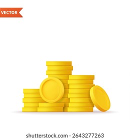 3d Golden Coins stack icon. Cash money symbol. Minimal style money saving and business investment profit concept. 3d rendering. Vector illustration