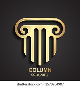 3d golden column heraldry shield shape logo