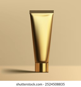 3D Dourado Cosmético Embalagem Tubo Mockup Com Sombra. Vetor EPS10