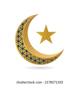 Diseño vectorial de ornamento de luna creciente dorada 3D adecuado para Eid al-Fitr, Muharram, Eid al-Adha, Ramadán, fiestas iftra, festividades y otras celebraciones islámicas. diseño islámico