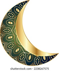 Diseño vectorial de ornamento de luna creciente dorada 3D adecuado para Eid al-Fitr, Muharram, Eid al-Adha, Ramadán, fiestas iftar, festividades y otras celebraciones islámicas. Diseño islámico
