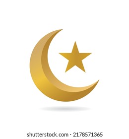 3D golden crescent moon vector design suitable for Eid al-Fitr, Muharram, Eid al-Adha, Ramadan, iftra parties, holidays, and other Islamic celebrations. islamic design