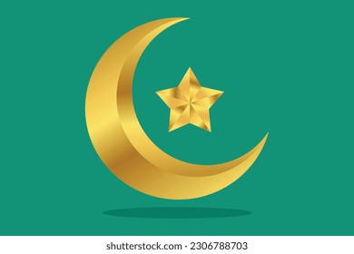 3D goldener Halbmond Vektor Design geeignet für Eid al-Fitr, Muharram, Eid al-Adha, Ramadan, iftra Parties, Feiertage und andere islamische Feiern.