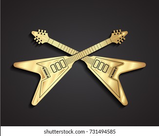 3d Golden Crossed Electric Guitars Symbol