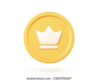 3D golden crown button. Vector illustration of a gold object on a white isolated background. Music and video player icon. 3D render.