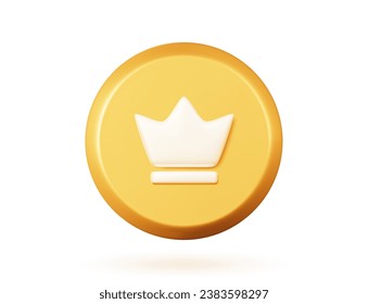 3D golden crown button. Vector illustration of a gold object on a white isolated background. Music and video player icon. 3D render.