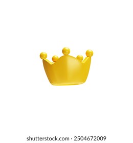 3D golden crown icon. Volumetric winner award. Medieval luxury premium and royal majesty symbol. Rating or status sign, trophy. Realistic vector render illustration isolated on white background