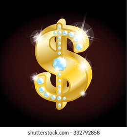 3d golden dollar with diamonds