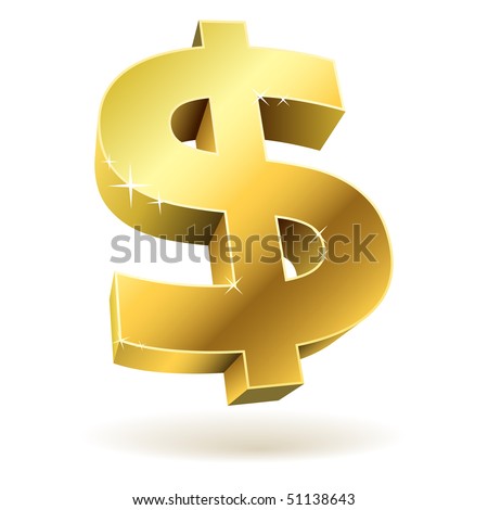 3D golden dollar sign isolated on white background.