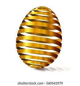 3d golden egg. Modular eggshell spaced. Happy Easter day. East traditional gift for good luck. Stylized farm products.