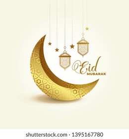 3d golden eid festival moon and lamp decoration background