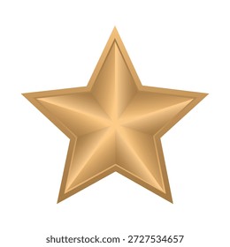 Ilustración dorada de la estrella de cinco puntas 3D sobre fondo blanco