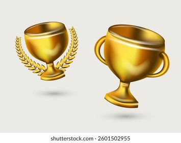 3d golden floating trophy cup realistic vector icon design