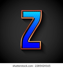 3d Golden font with gold contour, trendy metal alphabet, modern letter Z with grid texture, vector illustration 10eps