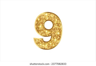 3d Golden font number Nine Glitter effect illustration vector