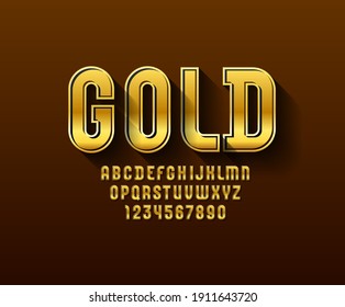 3d golden font with golden streak, trendy chic alphabet, modern condensed letters and numbers, vector illustration 10eps.