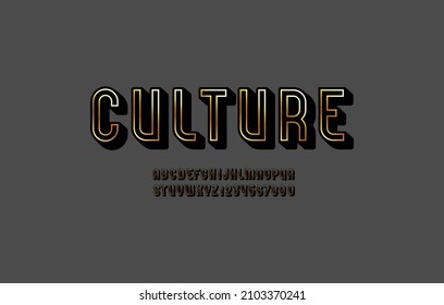 3d Golden font with golden streak, trendy chic alphabet, modern condensed letters and numbers, vector illustration 10eps.