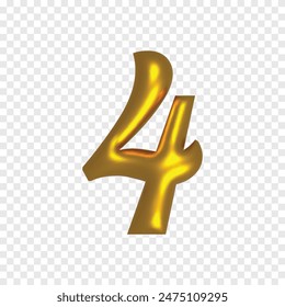 3d dorado cuatro dígitos 4 número brillante alfabeto letra Clipart png fondo transparente para la boda o aniversario