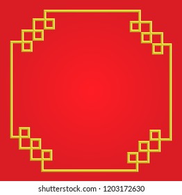 3D golden frame on red background, vector border card china style
