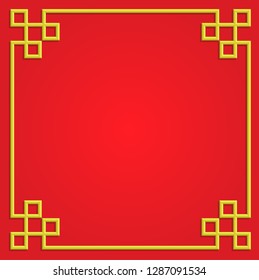 3D golden frame on red background, vector border card china style