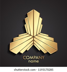 3d golden geometric cristal shape logo