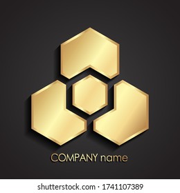 3.º diseño de logotipo hexagonal geométrico dorado