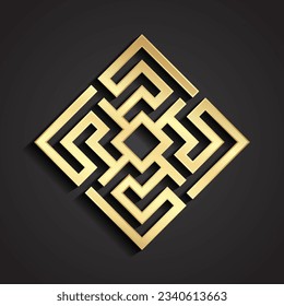 3d golden geometric linear shape square logo design
