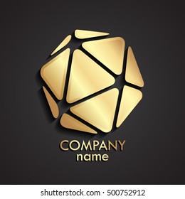 3d golden geometric shape logo