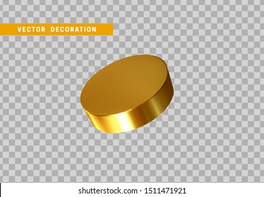 3d Golden Geometric Shapes Objects round steel, bar, metal round timber. Realistic geometry elements on metallic color gradient. Render Decorative gold figure for design. vector illustration