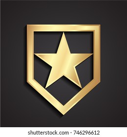 3d golden geometric shield with star