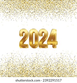 3d golden glitter dots luxury 2024 happy new year gold wishes with fireworks clipart sticker greetings background banner