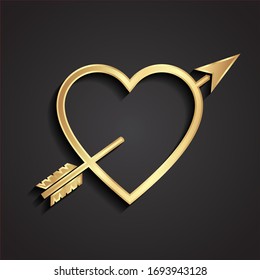 3d golden heart with arrow traditional symbol