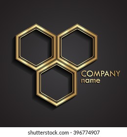 3d golden hexagon logo / vector illustration