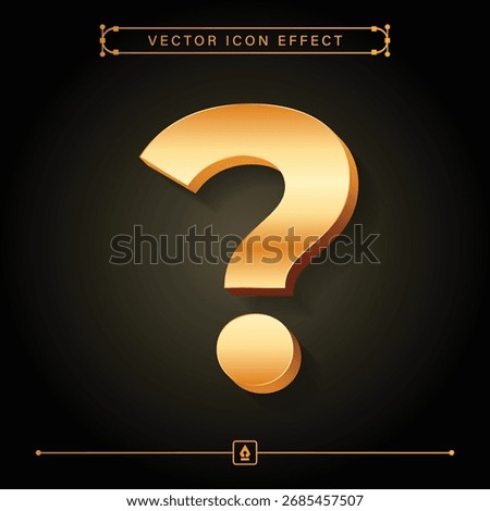 3D golden icon with gold effect featuring question mark symbol, ideal for creative designs, FAQs, help sections, and problem-solving concepts