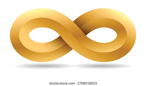 bucle infinito dorado 3D. Signo de la Ilustración vectorial de la eternidad