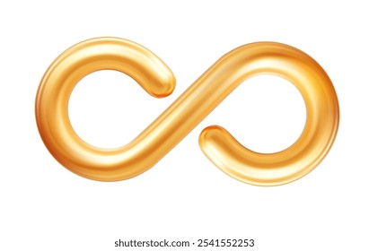 Um símbolo infinito dourado 3D com bordas suaves e arredondadas. Adequado para uso em design de logotipo, elementos abstratos em materiais de marketing ou interfaces da Web. 