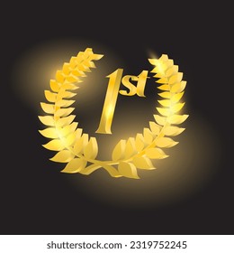 3d golden laurel wreath with first number. the concept for the first place award in the ceremony event