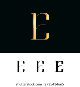 3d golden letter E for logo, including set of four different letters perfect for logotypes, vector illustration 10EPS